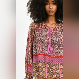Molly Bracken Hippie Printed Sheer Blouse, VGUC, Size S